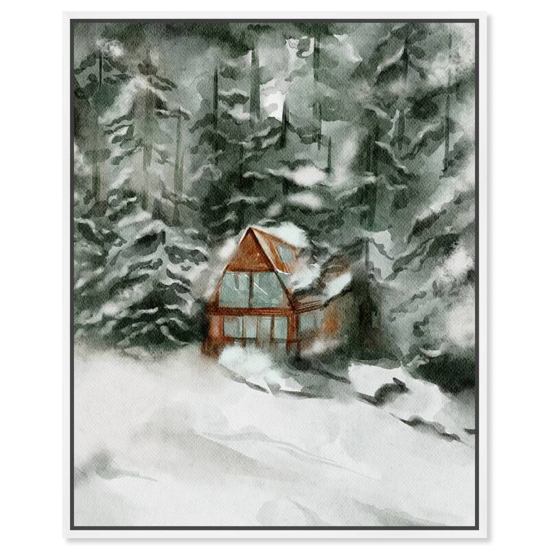 Art Remedy Winter In December Framed Landscape 1 Piece Canvas Wall Art Watercolor Style - 17 x 21 - White