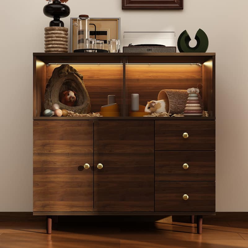 Multi-Functional Hamster Habitat Cabinet with Sliding Acrylic Doors and Display Storage