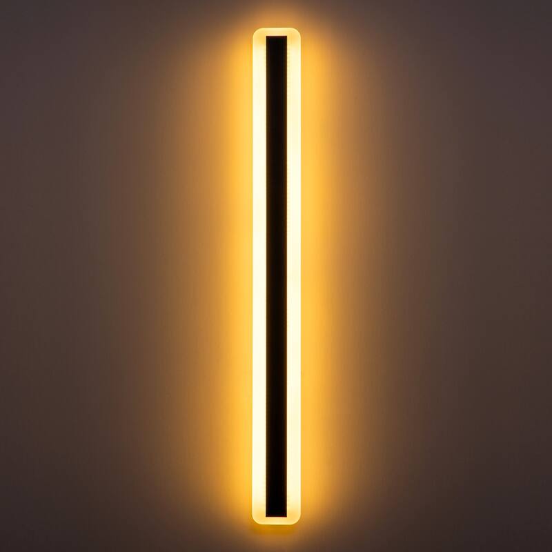 Modern Black Linear Rectangular Strip Exterior Sconce Integrated LED Waterproof IP65 Outdoor Wall Light