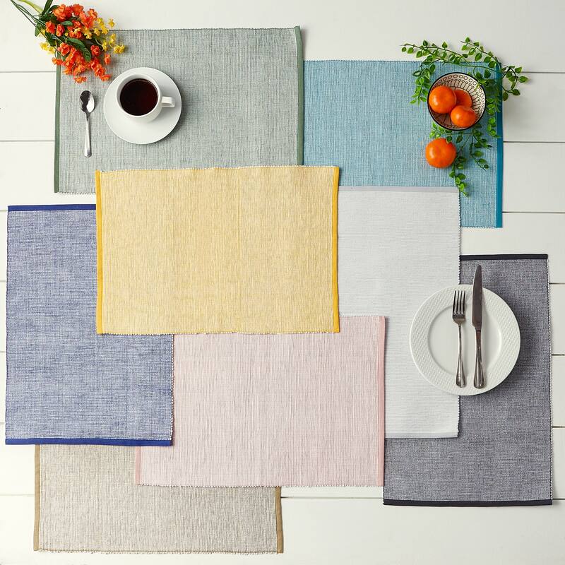 DII French Blue Eco-Friendly Chambray Fine Ribbed Placemat 6 Piece