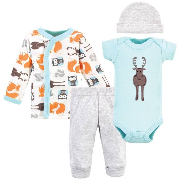 slide 1 of 1, Hudson Baby Infant Unisex Preemie Layette Set 4-Piece, Moose, Preemie - Moose Preemie - Moose