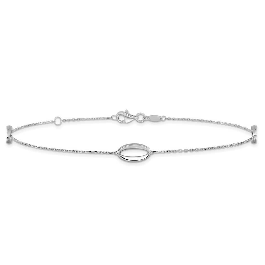 Curata 14k White Gold 10+1" Polished Open Oval Station Anklet (Lobster-claw)