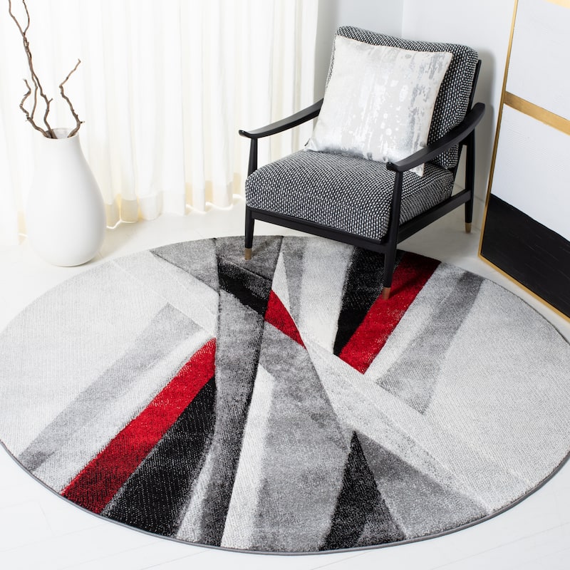 SAFAVIEH Hollywood Takae Mid-Century Modern Abstract Rug - 6'7" Round - Grey/Red