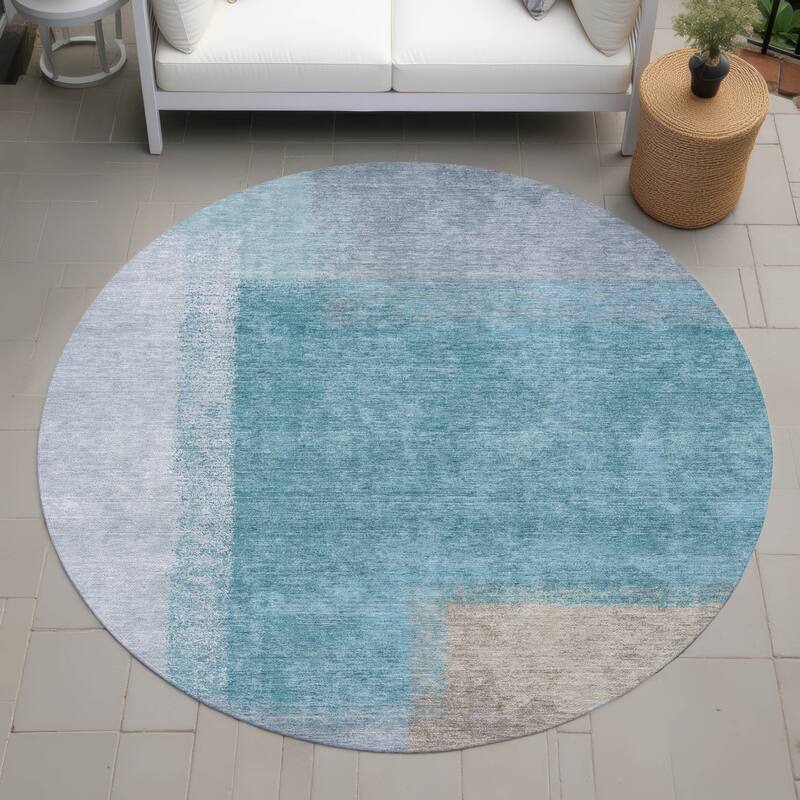 Machine Washable Indoor/ Outdoor Solid Contemporary Chantille Rug - Teal - 8' x 8'