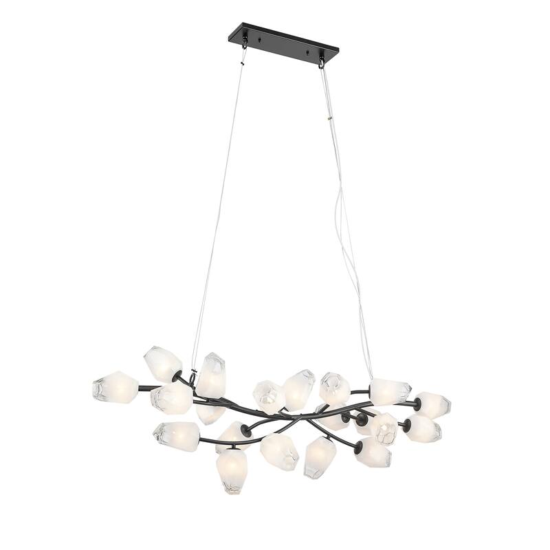 20-Light black iron frame chandelier with white glass shades