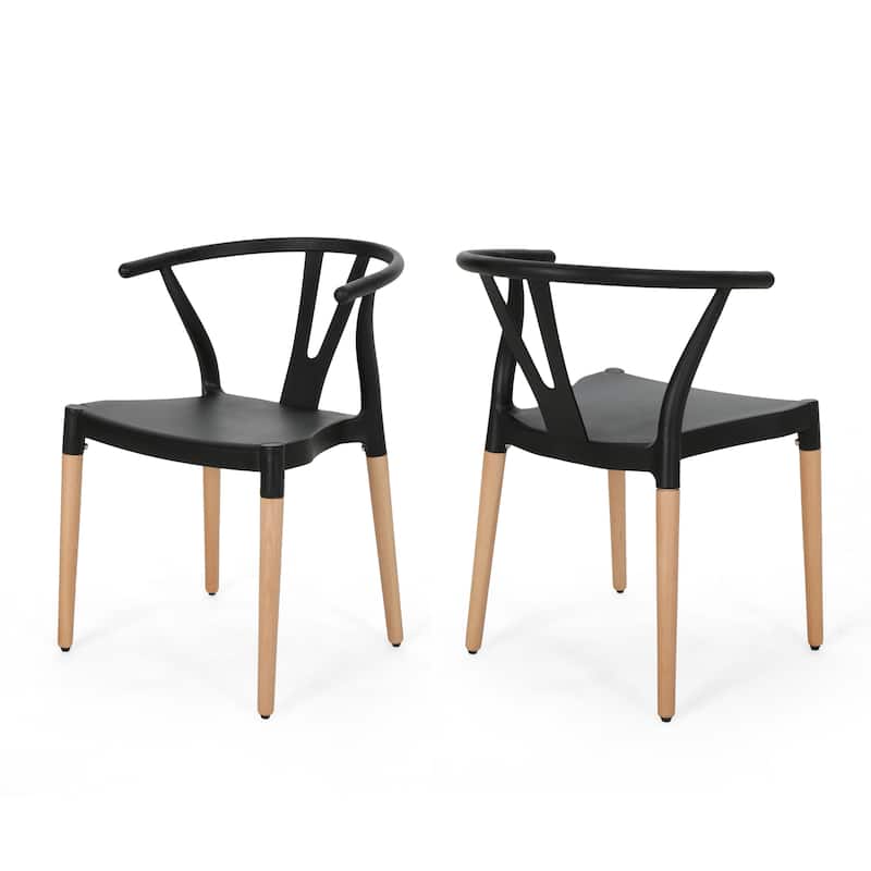Modern Outdoor Set of 2 Dining Chairs with Crossback Design Wooden Legs, for Dining Room Living Room Balcony and Patio