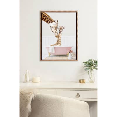 Sylvie Beaded Mother Baby Giraffe Rose Bath Canvas by Amy Peterson