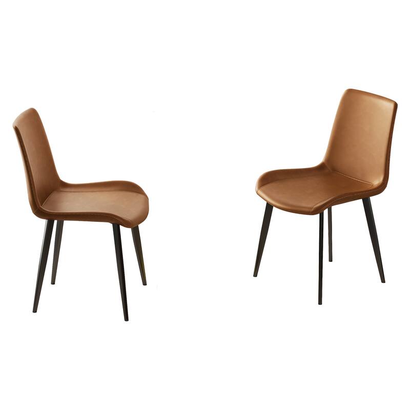 2 PCS Modern Dining Room Chairs, Upholstered Faux Leather Cushion Seat & Sturdy Metal Legs