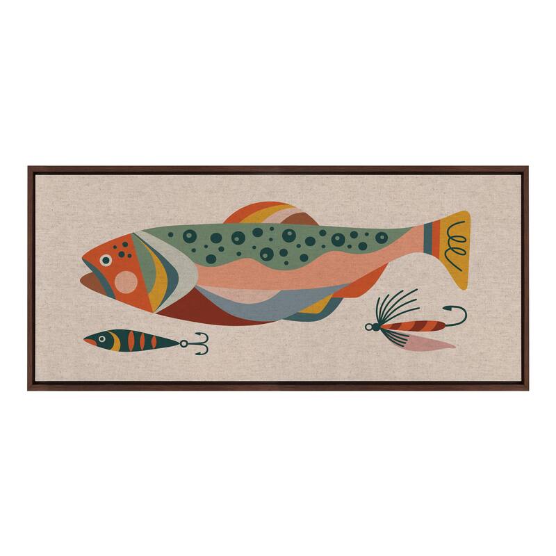 Kate and Laurel Sylvie Gone Fishing Texture Frame Canvas by Rachel Lee