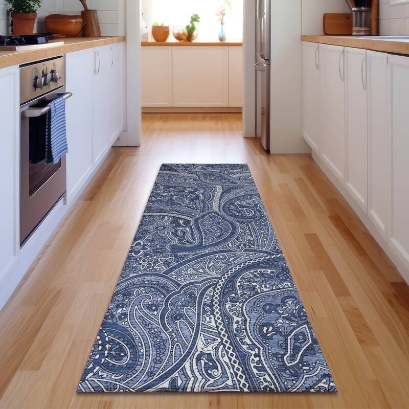Premium Washable Super Soft Traditional Paisley Mayfield Rug - Navy - 2' 3" x 7' 6" - Runner