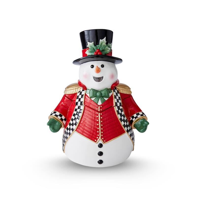 Spode Christmas Tree Black and White Snowman Cookie Jar - 4" L x 5" W x 13" H - 4" L x 5" W x 13" H - Multicolored