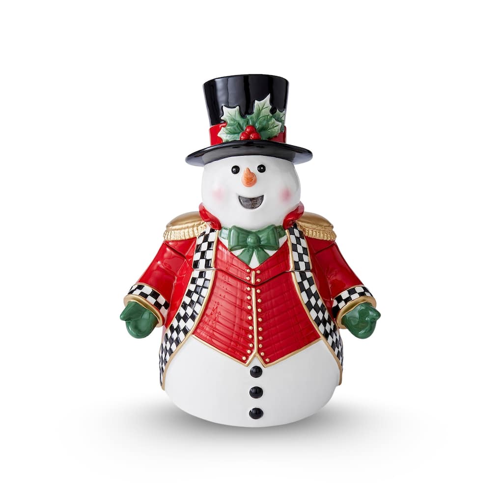Spode Christmas Tree Black and White Snowman Cookie Jar - 4" L x 5" W x 13" H