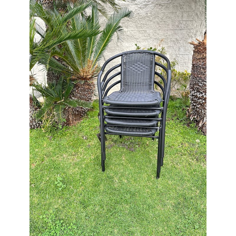 BTEXPERT Indoor Outdoor 3 - Set of Three Black Restaurant Rattan Stack Chairs
