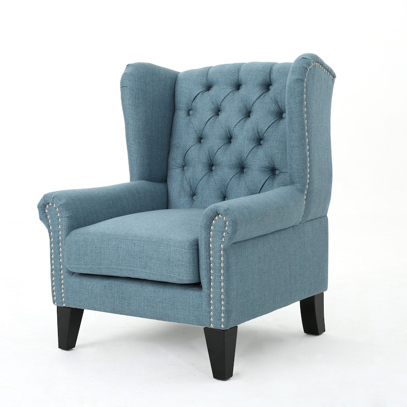 Modern 30" High Back Upholstered Button Tufted Accent Chair with Nailheads for Living Room