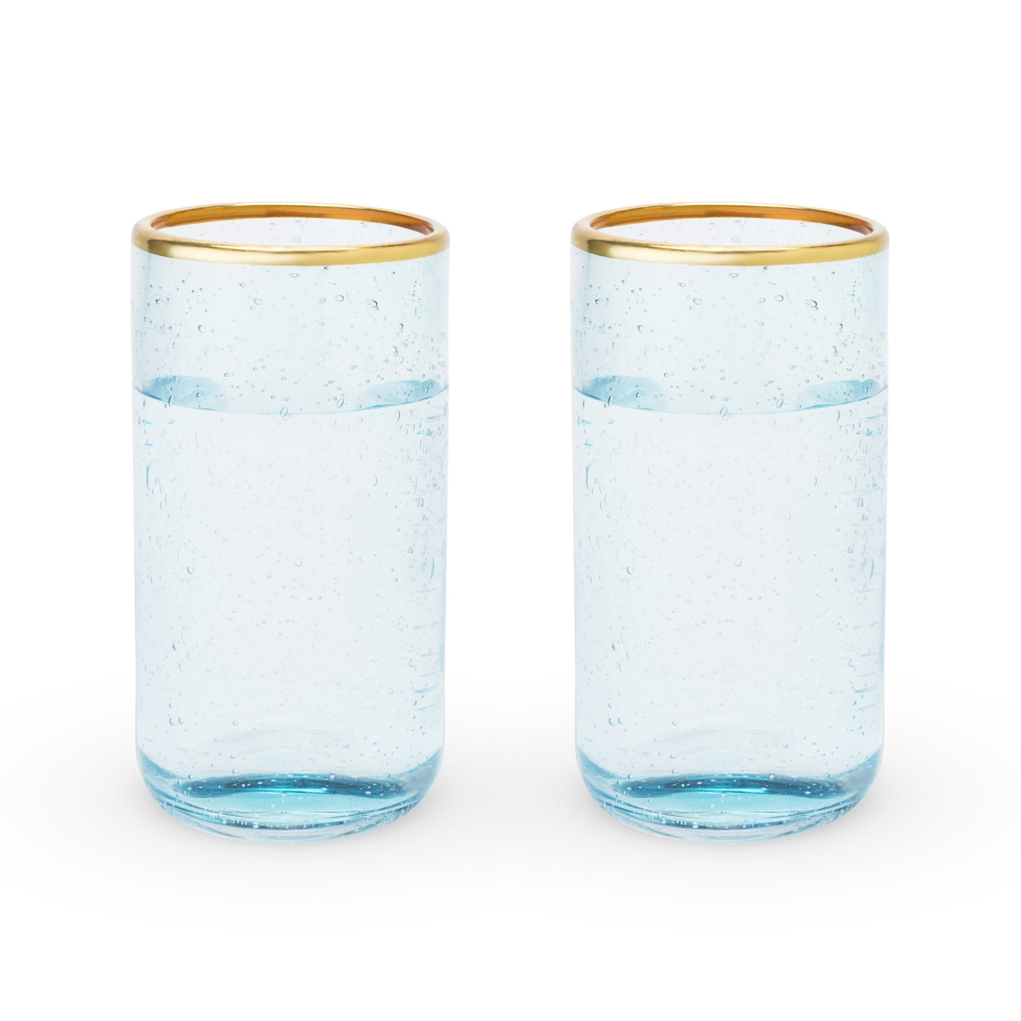 Blown Glass Tumblers, Short. Two Tone Aqua and Amber Glassware