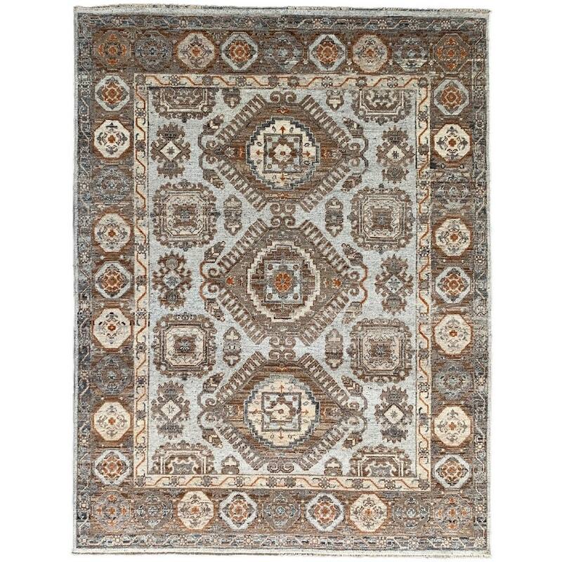 Ivory Beige Hand Knotted Wool Traditional Rug 9' x 12' - Ornamental Medallion 0.5" Pile Stain Resistant - N/A