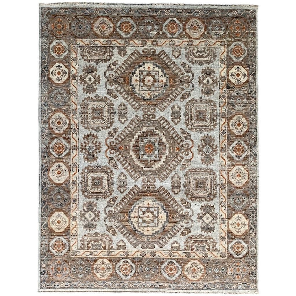 Ivory Beige Hand Knotted Wool Traditional Rug 9' x 12' - Ornamental Medallion 0.5" Pile Stain Resistant - N/A