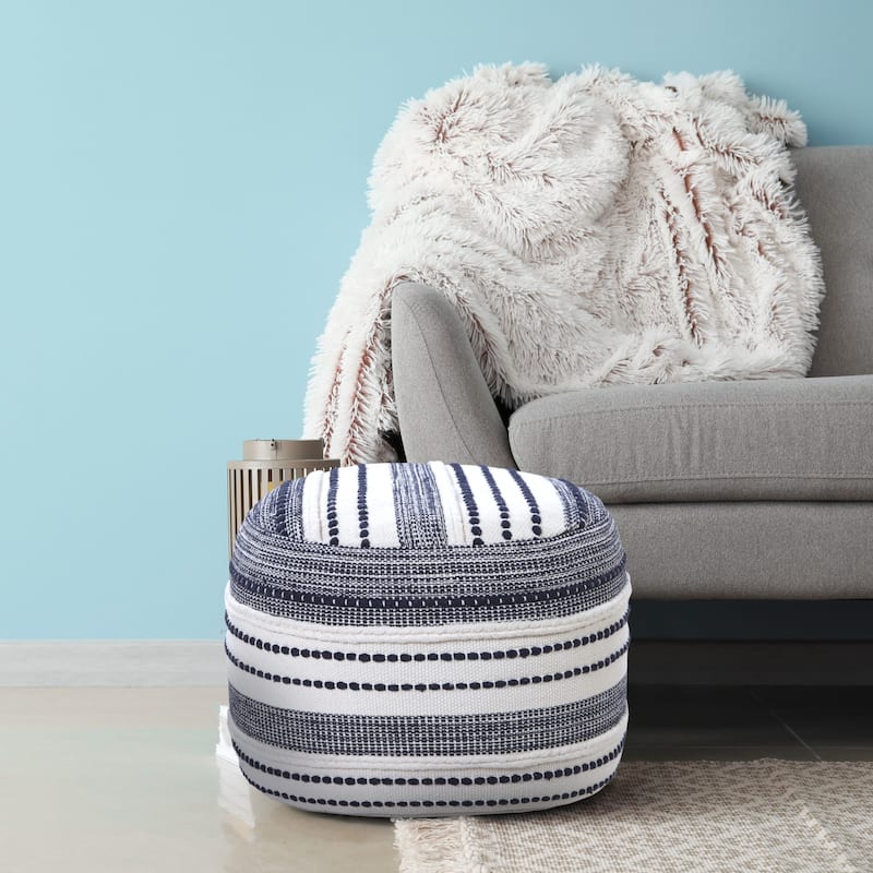 HomeRoots 18" Blue 100% Cotton Ottoman