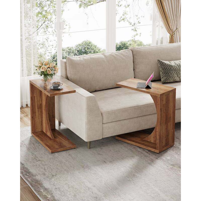 C-Shaped End Table for Couch, Side Table for Small Space