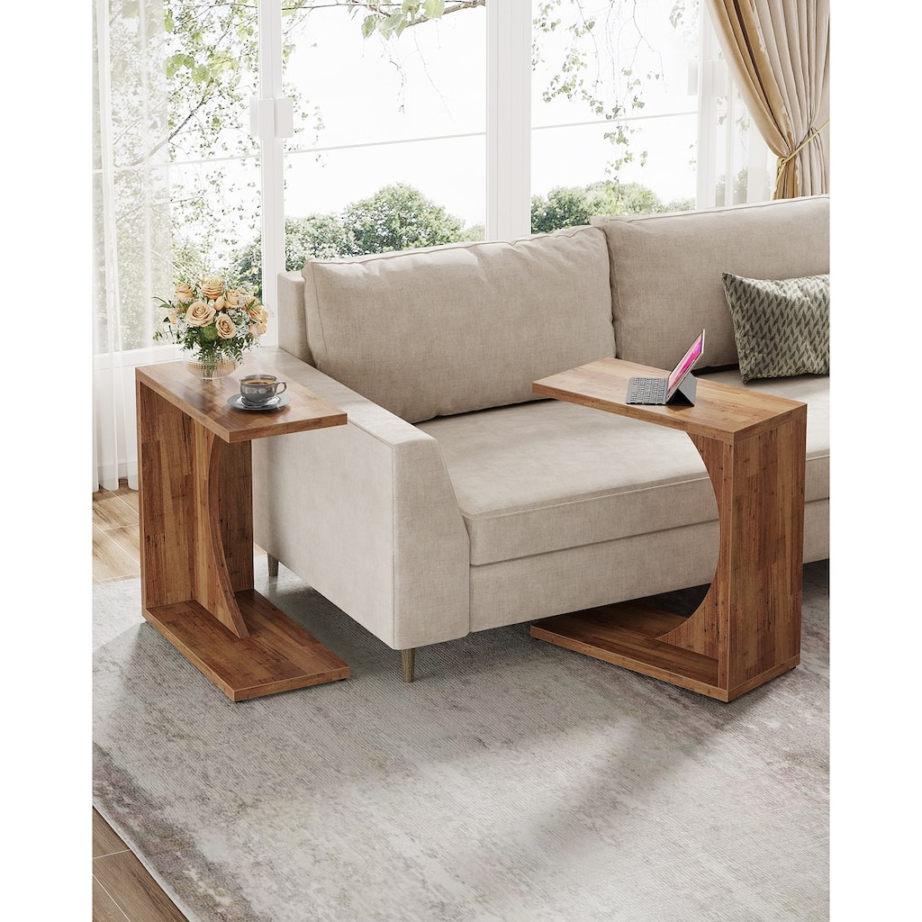 C-Shaped End Table for Small Space, Sofa Side Table for Couch