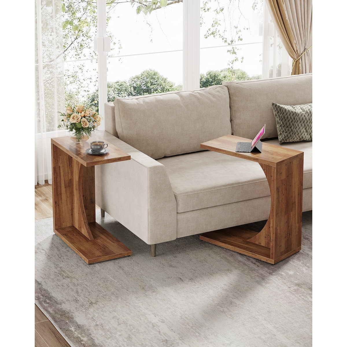 C-Shaped End Table for Small Space, Sofa Side Table for Couch