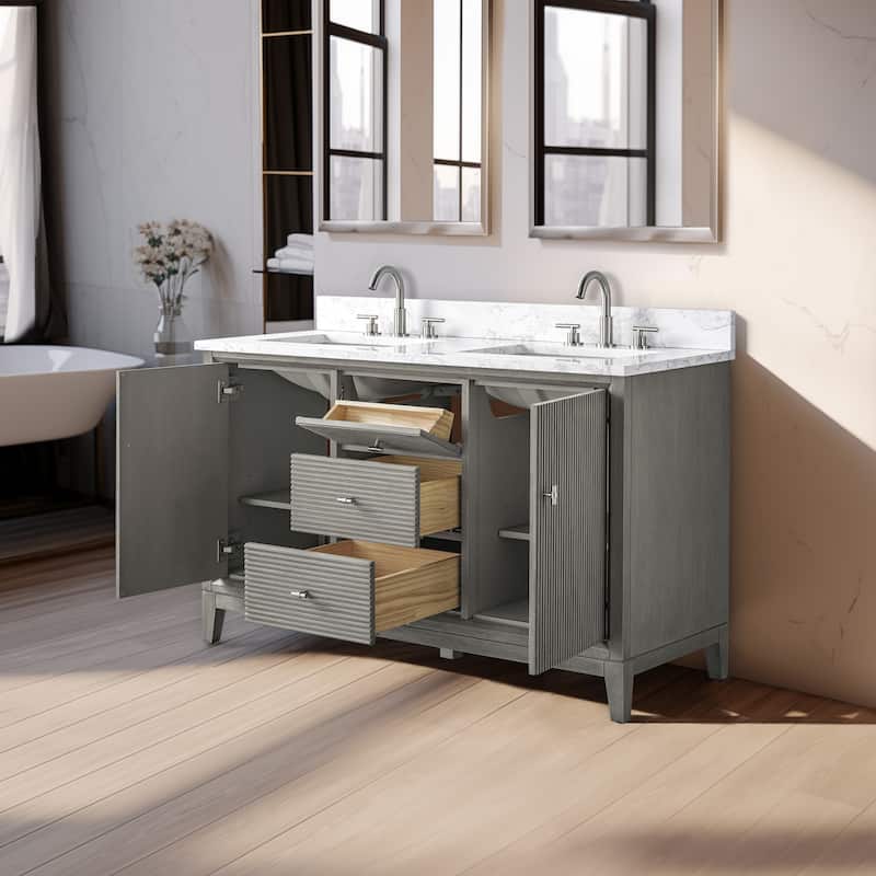 Vanity Art 54" Freestanding Bathroom Vanity with Engineered Marble Top and Sinks