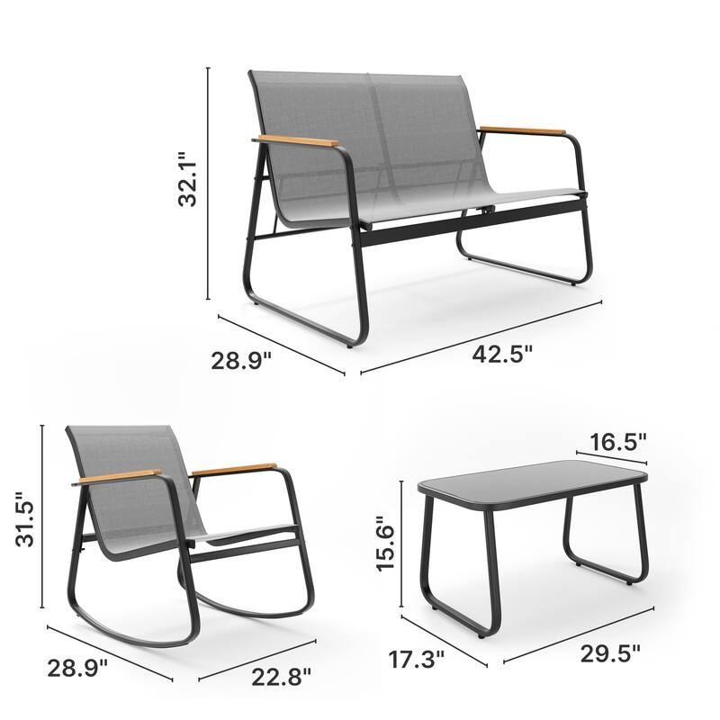 4-Piece Outdoor Patio Furniture Set, All Weather-Resistant Textile Fabric Outdoor Conversation Set