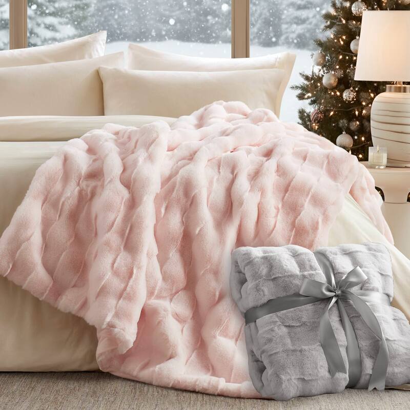 Madison Park Camille Faux Fur Throw - Pink