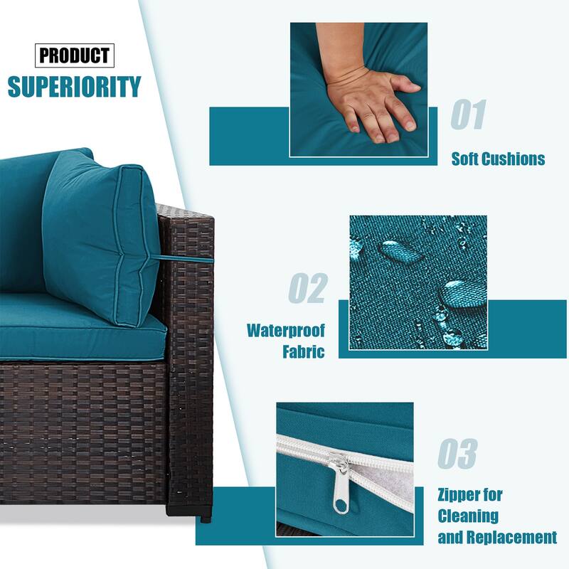 Patio Watcher Outdoor 8 Seater Rattan Sectional Set with Cusions and Coffe Table