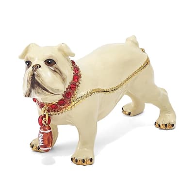 Curata Pewter Crystals Gold-Tone Enameled Butch Bulldog W/Football Trinket Box on 18 Inch Necklace