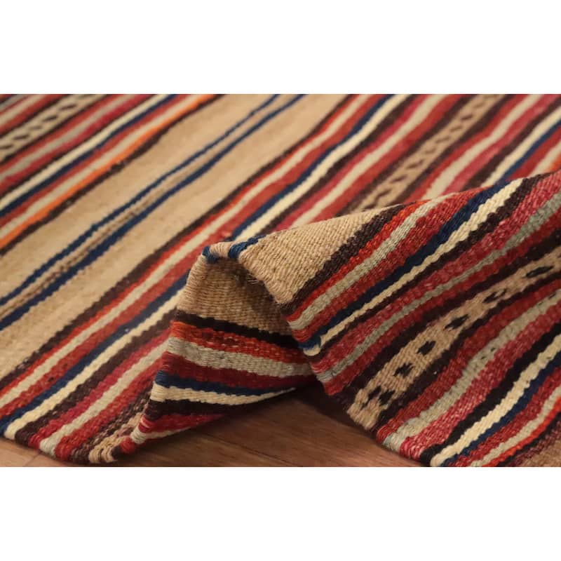 Hand Woven Oriental 100% Wool Carpet Southwestern Geometric Multi-Colored Kilim Area Rug - 8' 0'' X 5' 2''