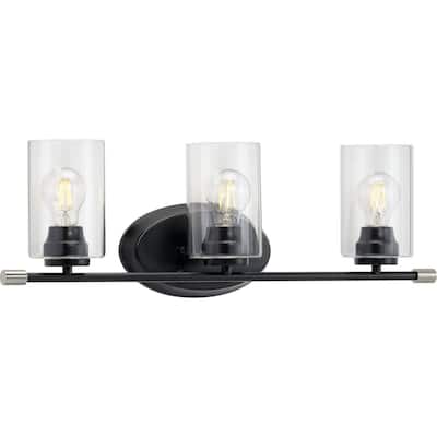 Riley Collection 3-Light Matte Black Clear Glass Modern Bath Vanity Light