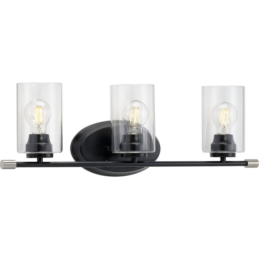 Riley Collection 3-Light Matte Black Clear Glass Modern Bath Vanity Light