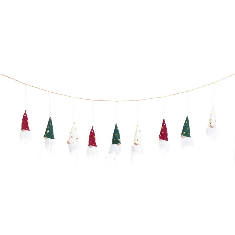 Mini Plush Gnomes in Star Hats Christmas Garland- 4.25'