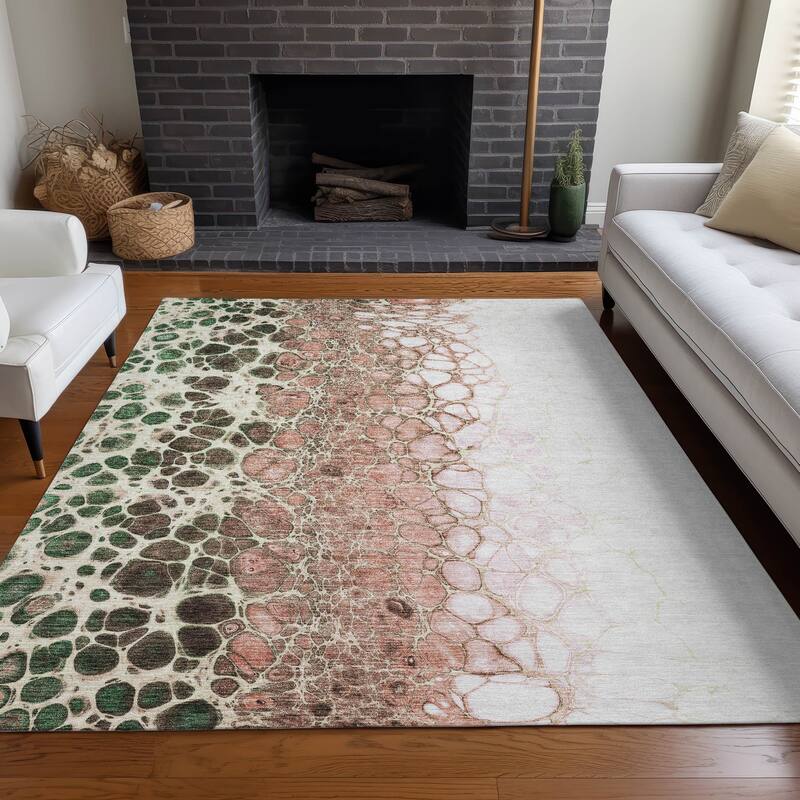 Machine Washable Indoor/ Outdoor Chantille Abstract Cobblestone Rug - Salmon - 3' x 5'
