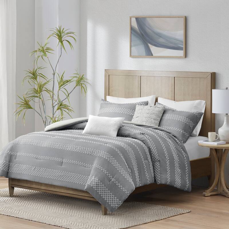 Madison Park Hendry 5 Piece Clipped Jacquard Comforter Set with Throw Pillows