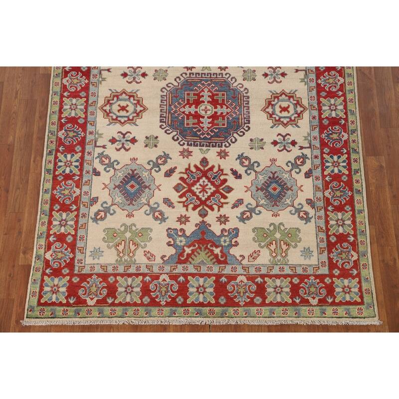 Ivory Kazak Area Rug Handmade Wool Carpet - 4'11" x 6'8"
