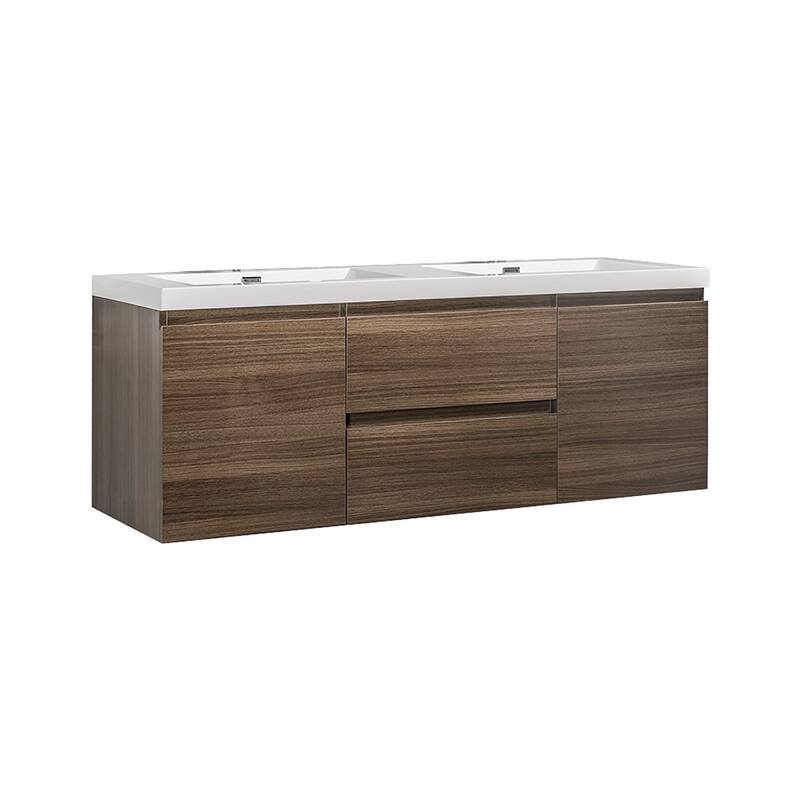 60" Wall-Mounted 2-drawer Bathroom Vanity Set with Integrated Double Sink