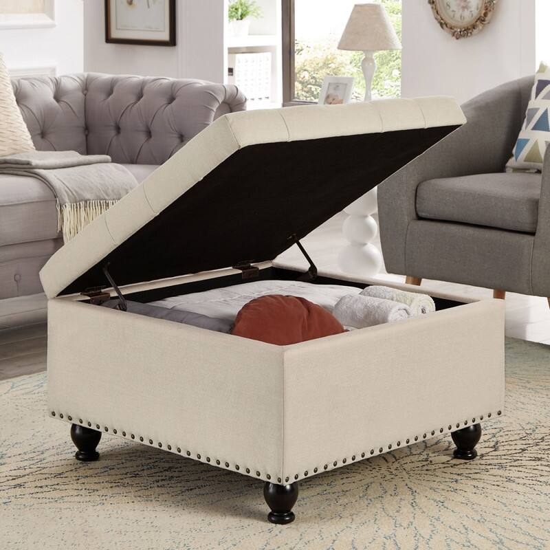 Large Square Storage Ottoman with Wooden Legs