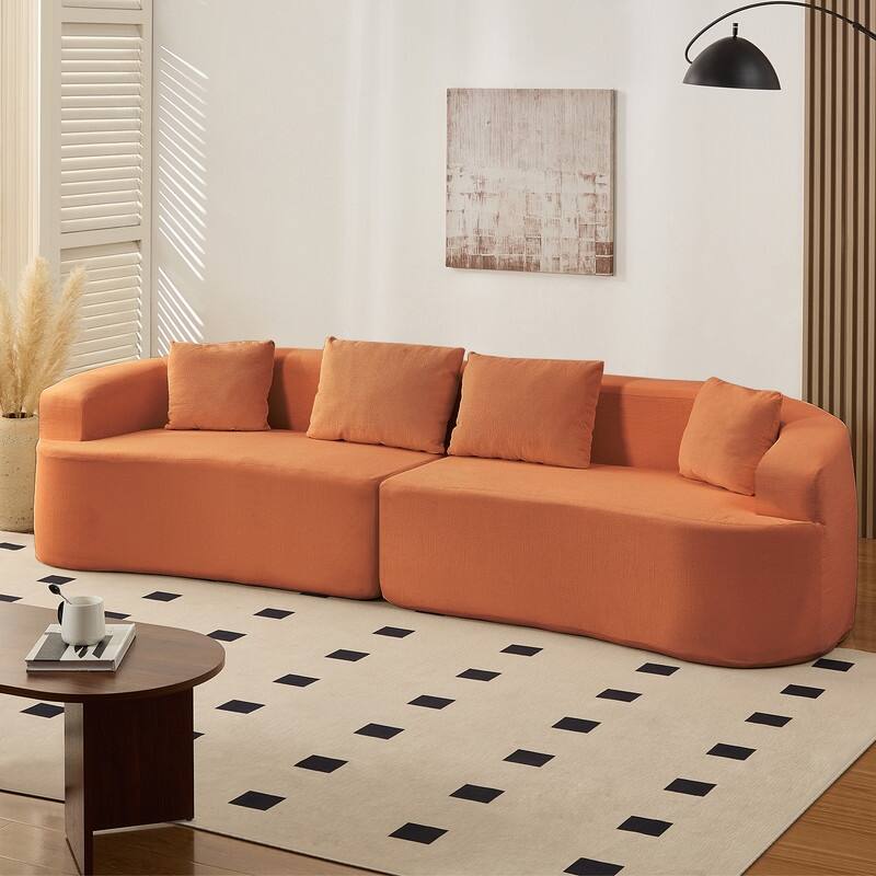Mixoy 112" Curved Modular Sectional Sofa in Chenille Fabric Modern Minimalist Design Compressed No Assembly Required - Orange - Symmetrical