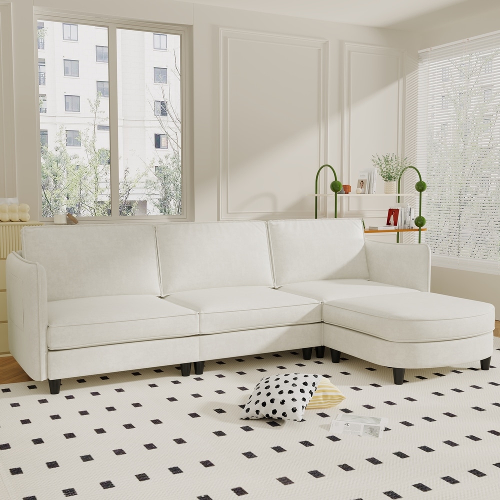 Christopher Knight Home - Benjamin Spacious 3-Seater L-Shaped Sofa with Movable Ottoman and Storage Pockets - Beige