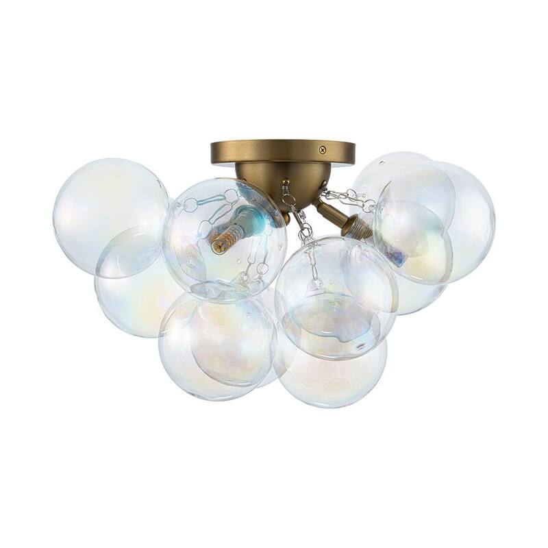3-Light Iridescent Glass Globe Bubble Semi Flush Mount - N/A