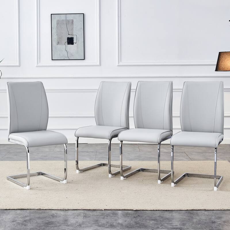 Luxury Simple Arch Chair - Set Of 4 Pu Material High Resilience Dining Chair With Arched Metal Gold Leg - Light Gray,Silver