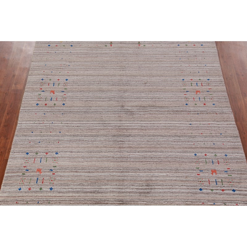 Striped Gabbeh Oriental Area Rug Hand-Knotted Wool Carpet - 4'11"x 8'0"