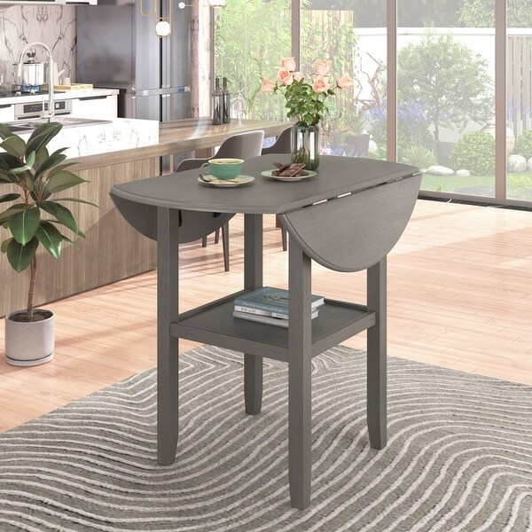 Round Counter Height Dining Table 42 Inch Wood Farmhouse Kitchen Table with Drop Leaf and Storage Shelf Bed Bath Beyond 40982813