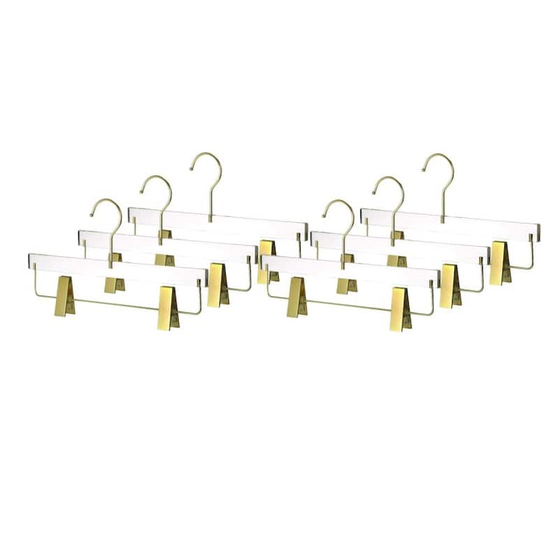 YBM Home Quality Acrylic Clear Skirt Hangers - Set of 6 - Gold