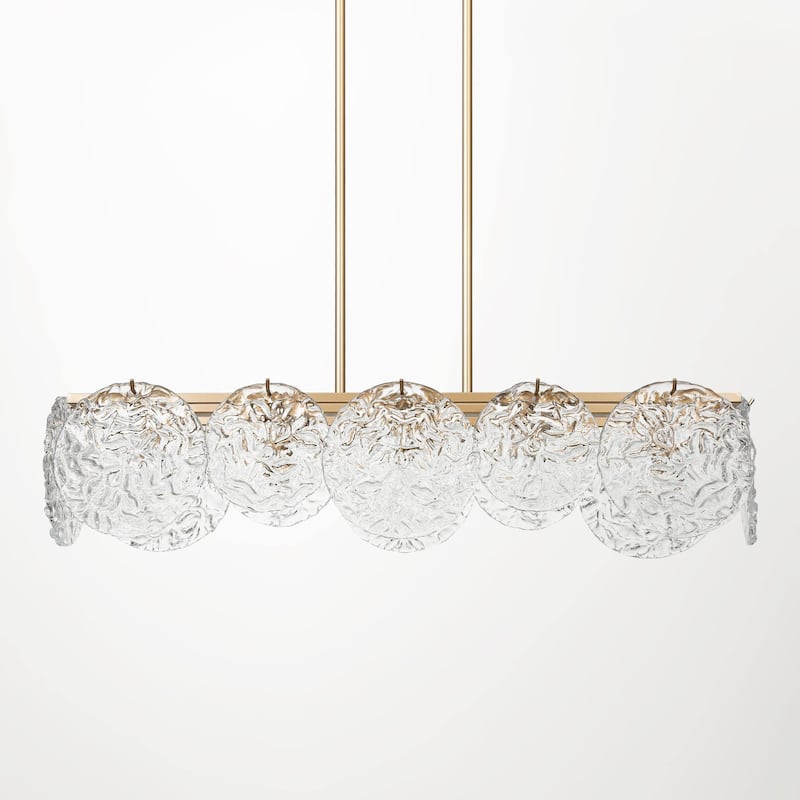 Modern Gold 5-Light 33" Rectangle Glass Chandelier Island Lights for Dining Room - 33" L x 9" W x 7.5" H