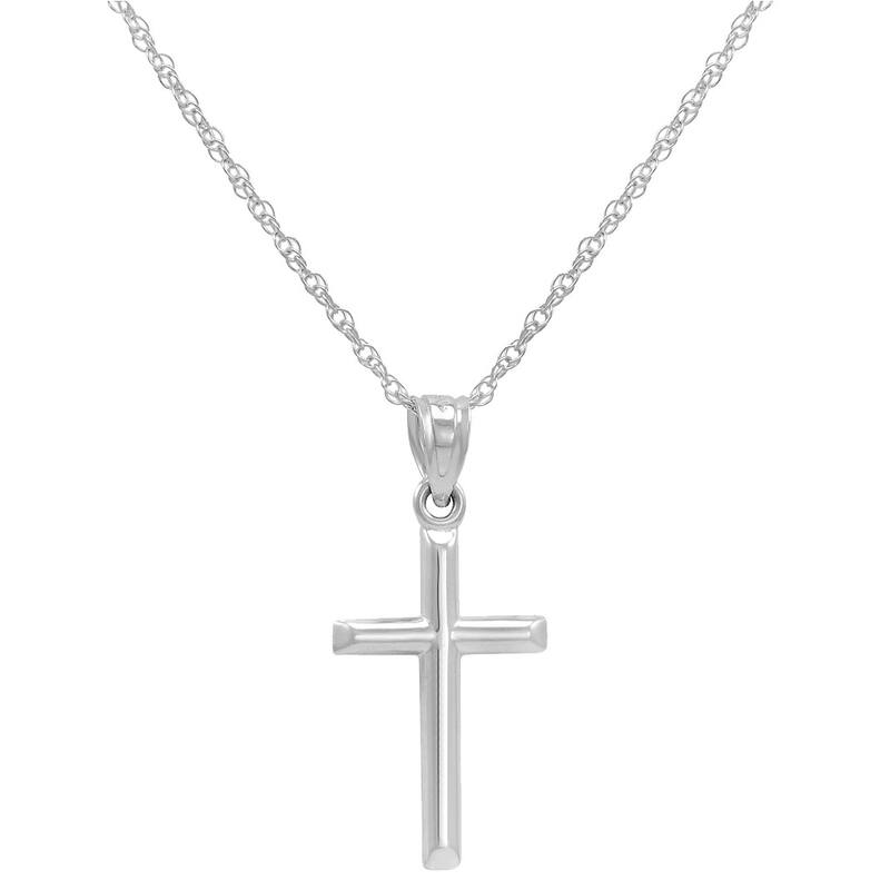 Amanda Rose Collection 14K White Gold Cross Pendant Necklace - 18 Inch