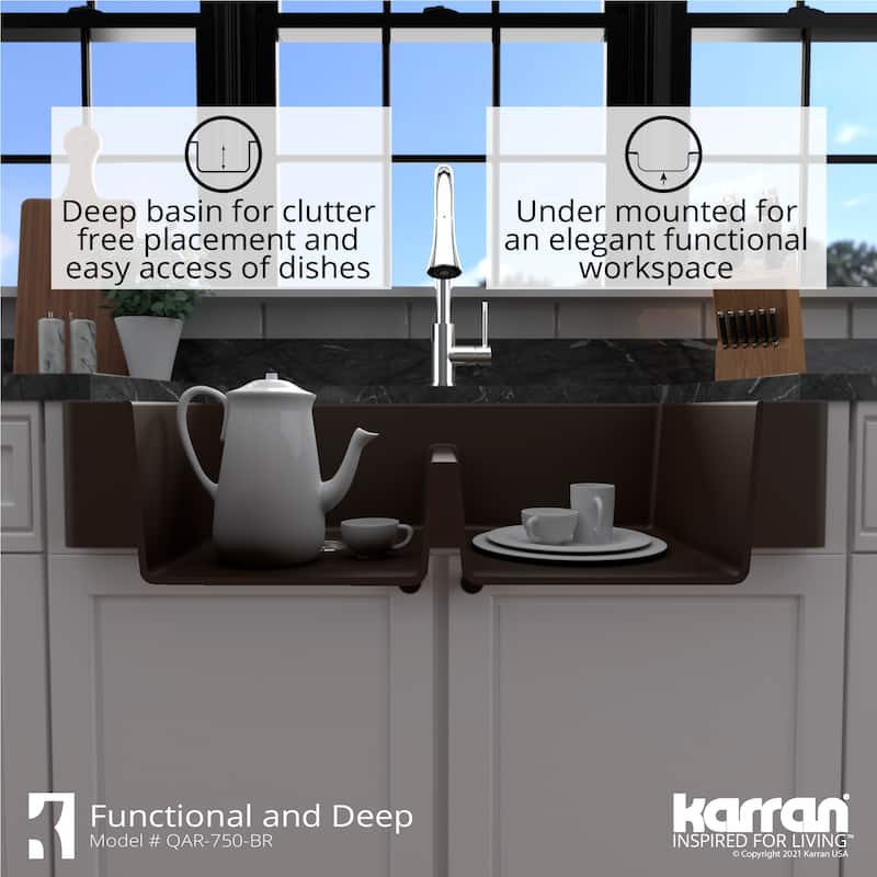 Karran Retrofit Apron Front Quartz Double Bowl Kitchen Sink