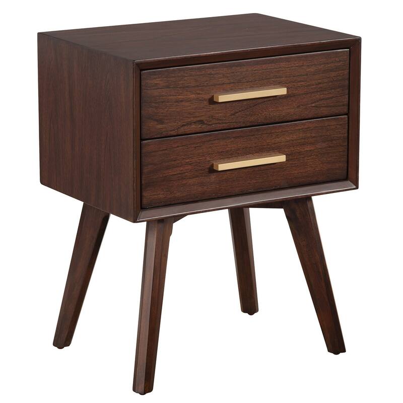 HomeRoots 25" Wood and Solid Wood Two Drawer Nightstand